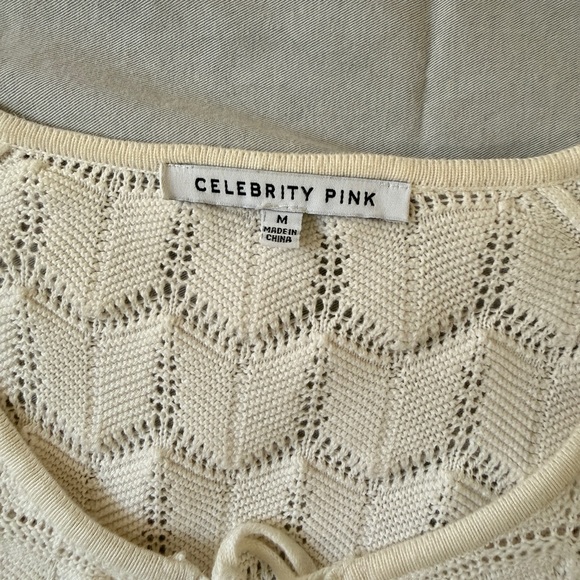Celebrity Pink 100% Cotton Cream Knit scallop sleeve front tie Cute Layer - Picture 2 of 6